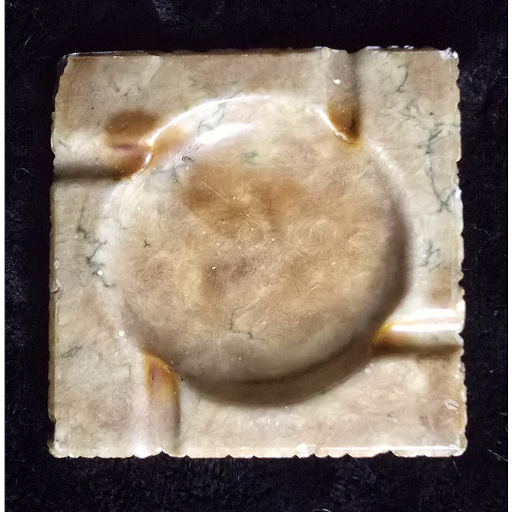 Vintage Onxy Stone Marble Hand Carved Ashtray MCM Solid Square 5.5"